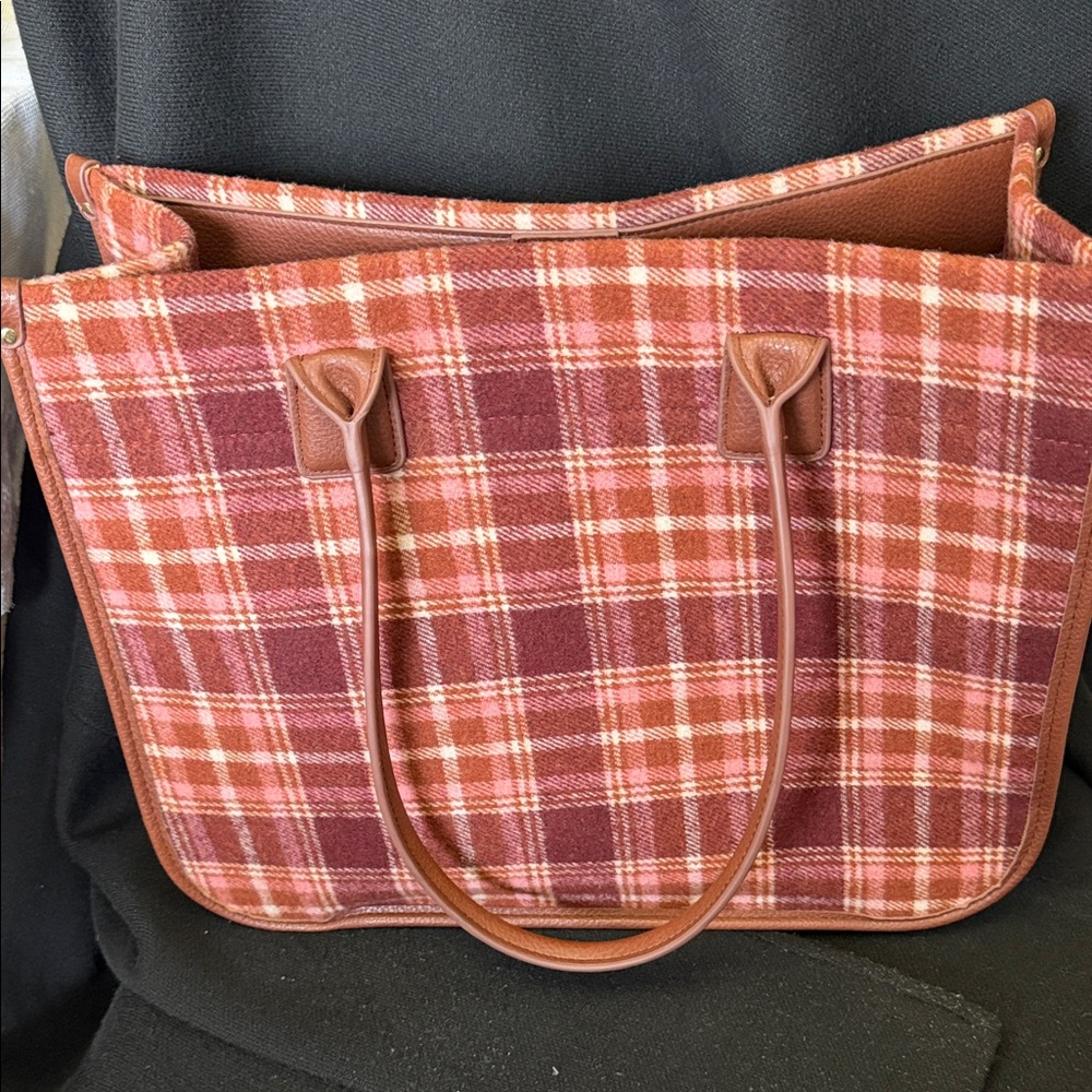 Plaid Tote Bag in Red and Brown